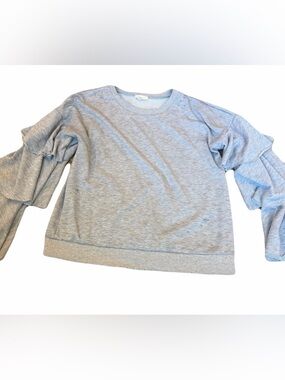 Vestique Distressed Ruffle Bell Sleeve Cropped Sweatshirt Size L Gray